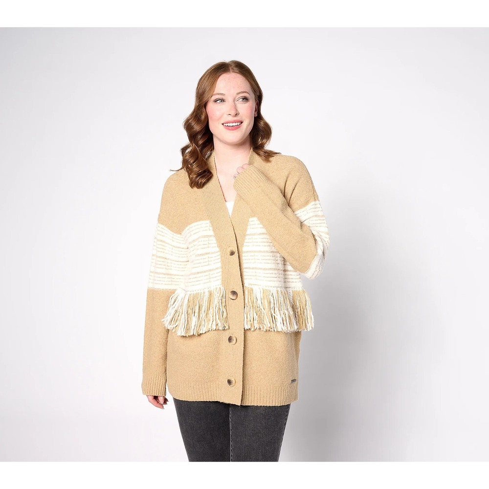 Peace Love World Black Label Textured Fringe Sweater Tan,Large A628271